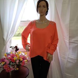 Charlotte Russe Coral & Rhinestone Blouse - NWOT